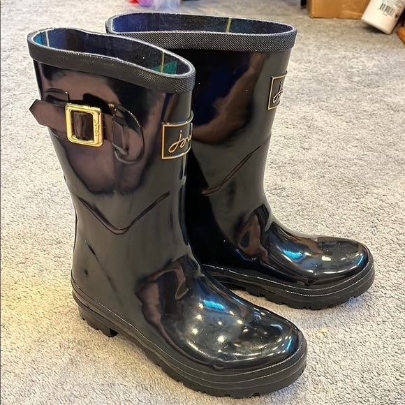 Joules Shoes - Joules Kelly Welly Black Glossy Rain Boots with Buckle US 5 UK 3